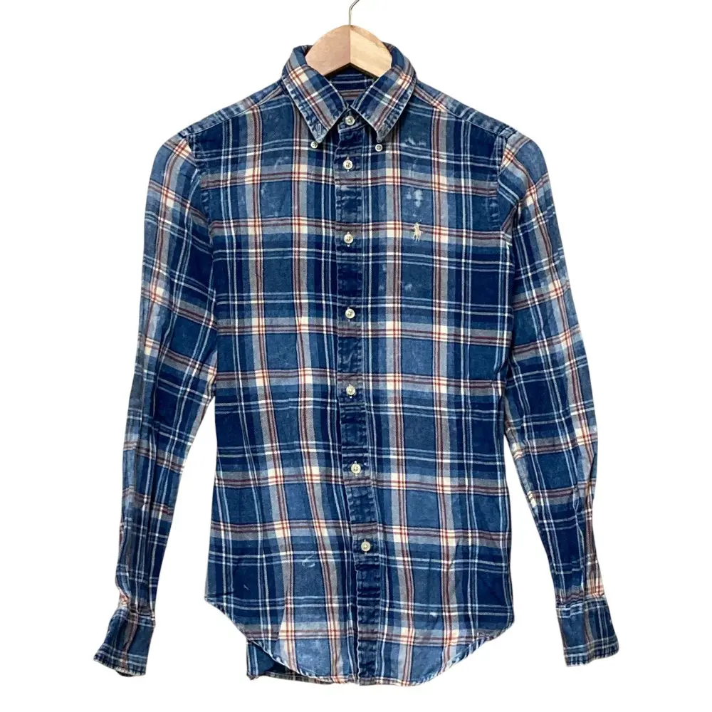 RALPH LAUREN ラルフローレン クラシックフィット チェック柄 長袖 ボタンダウン BDシャツ ブラウス XS インディゴ ブルー