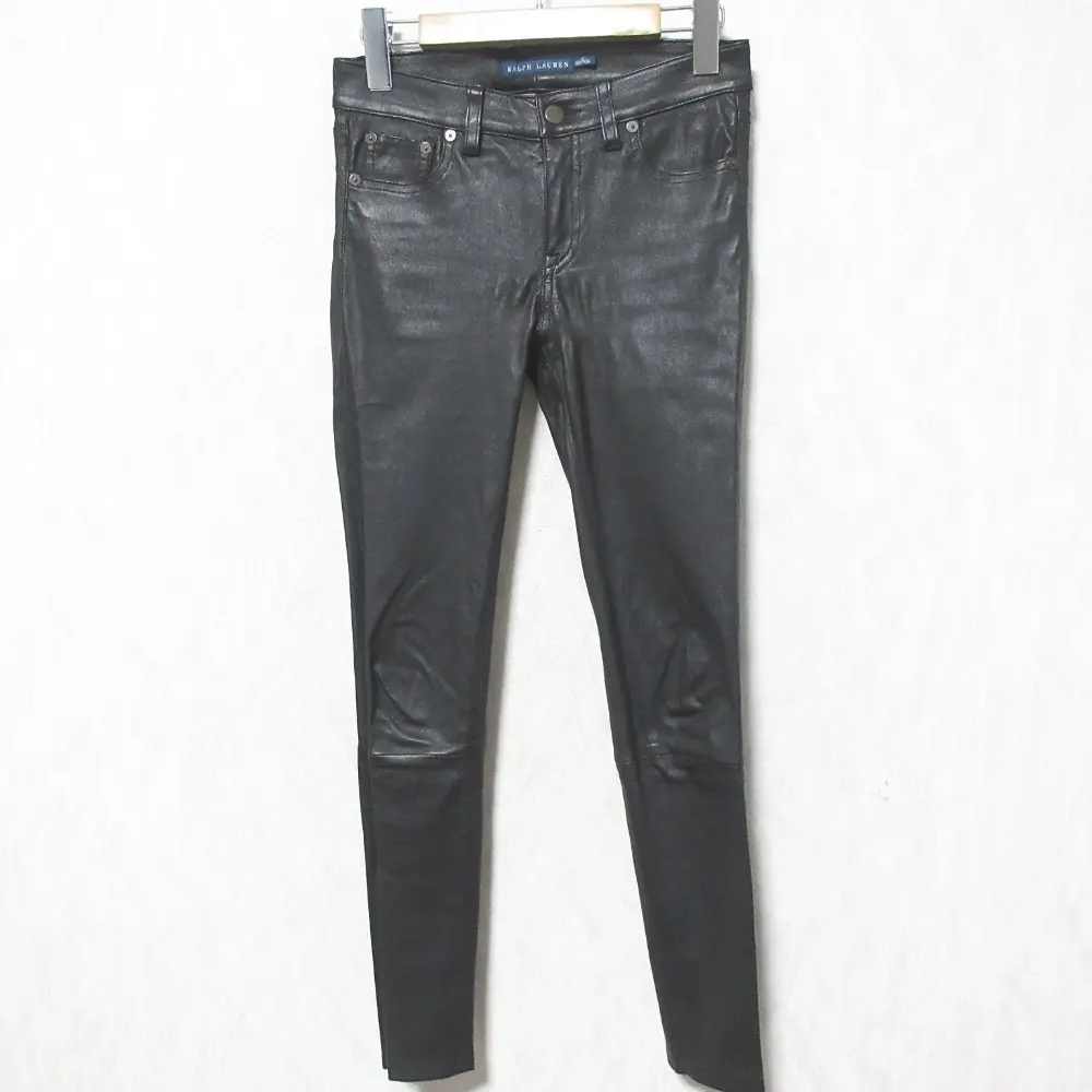 RALPH LAUREN ラルフローレン ラムレザー ナローパンツ 46206 4 ブラック