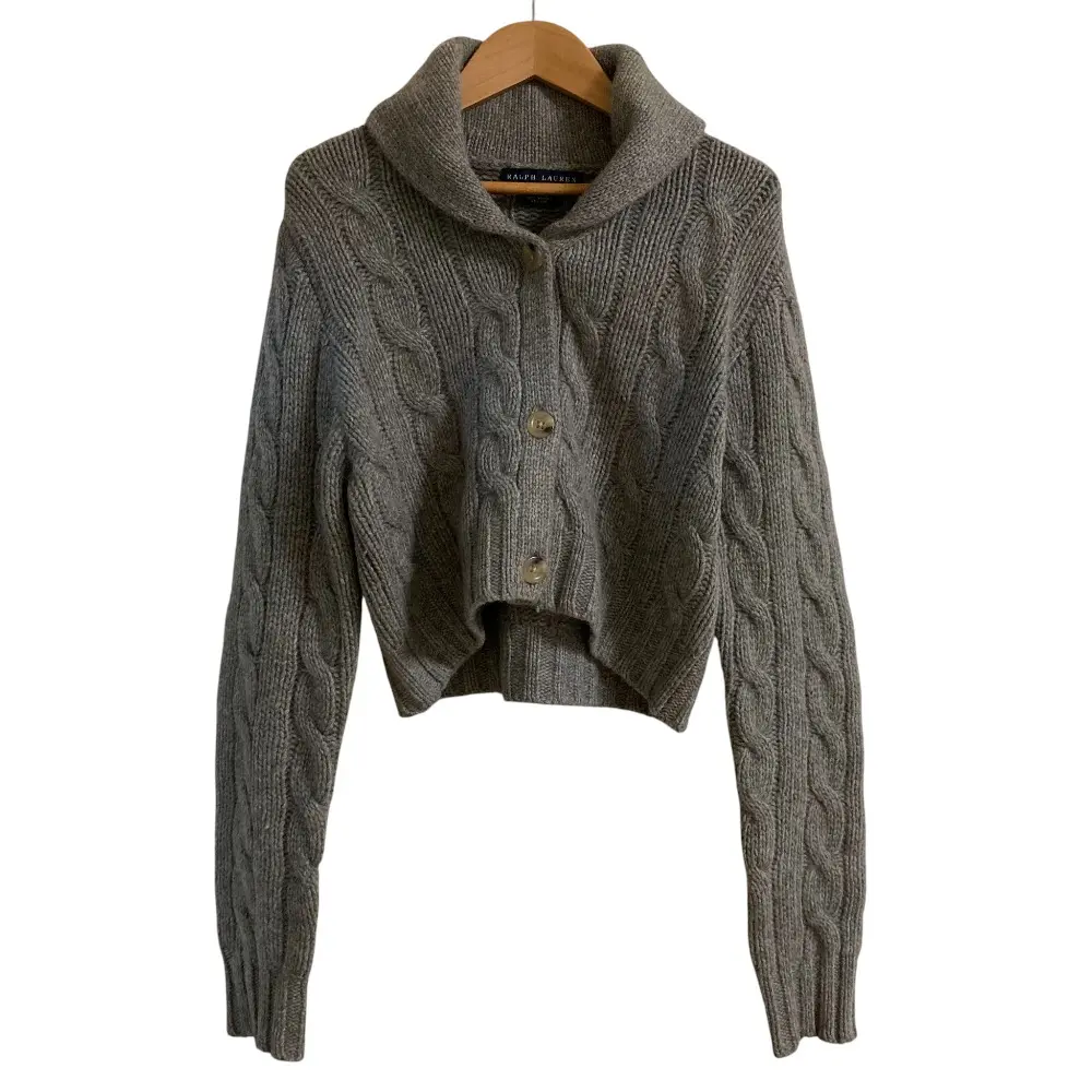 RALPH LAUREN ラルフローレン クロップドケーブルニット カーディガン グレー
