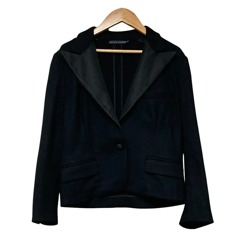 RALPH LAUREN ラルフローレン ラペル異素材切替 ウール テーラードジャケット L ブラック