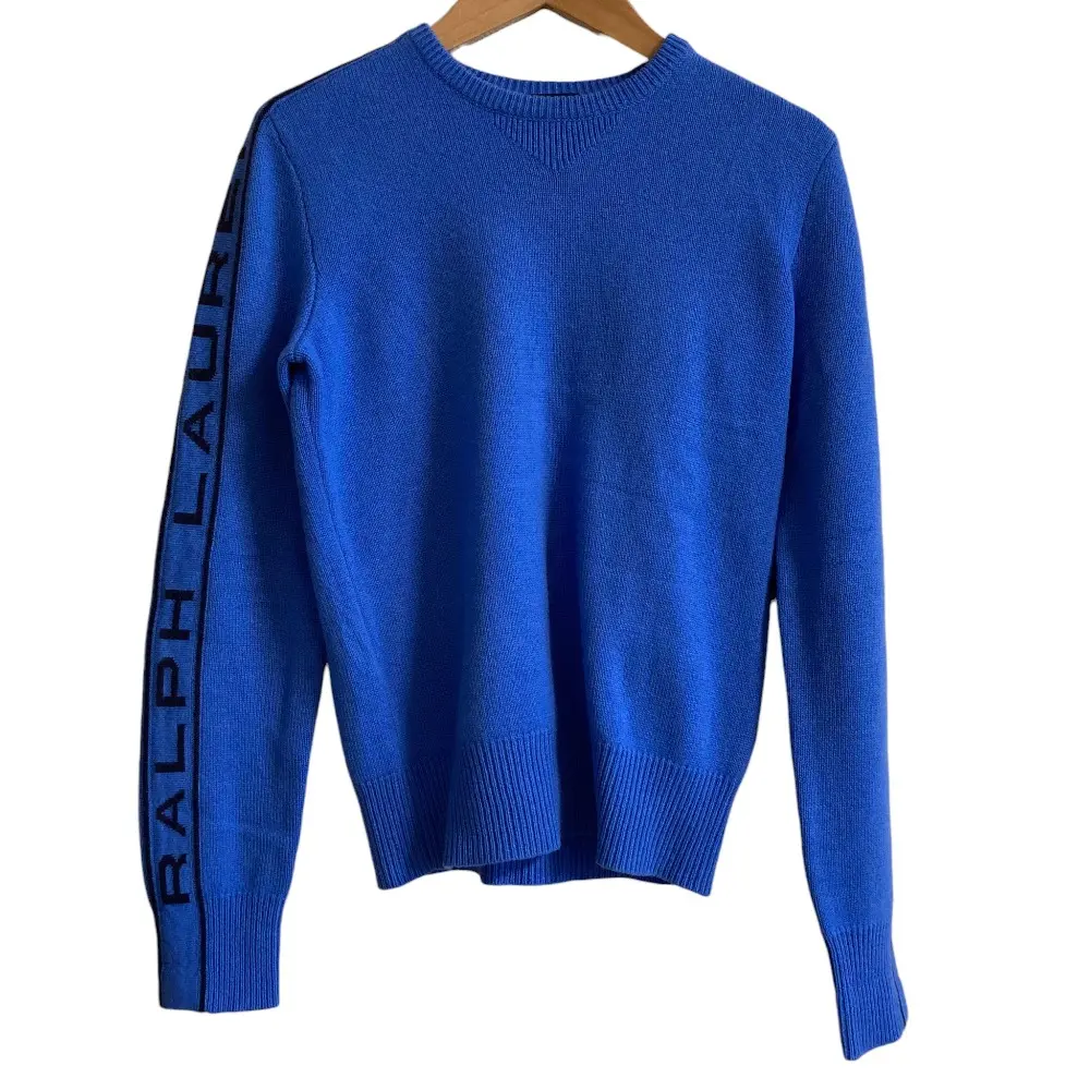 RALPH LAUREN ラルフローレン ゴルフ クルーネック カシミヤ100％ スリーブロゴニットセーター Mサイズ ブルー