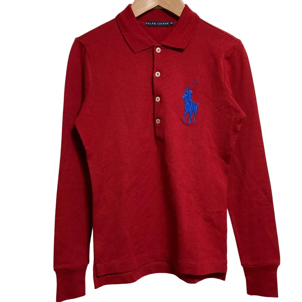 RALPH LAUREN ラルフローレン ビッグポニー 鹿の子 ロングスリーブ ポロシャツ カットソー サイズM レッド
