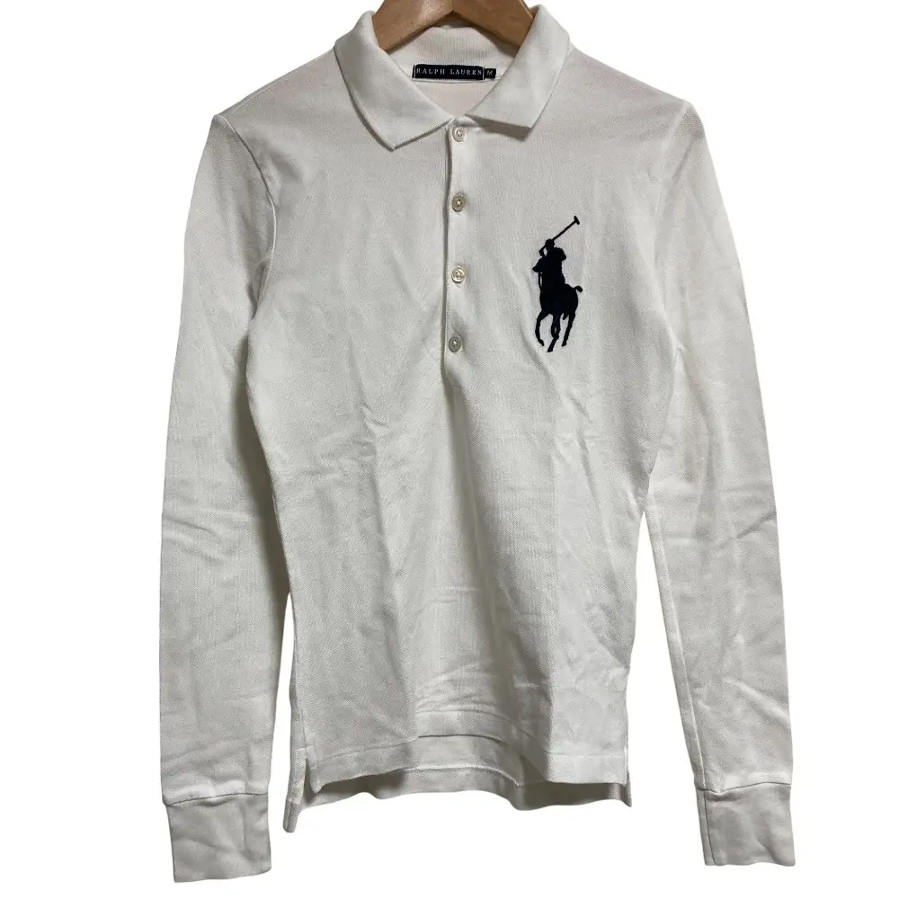 RALPH LAUREN ラルフローレン ビッグポニー 鹿の子 ロングスリーブ ポロシャツ カットソー サイズM ホワイト