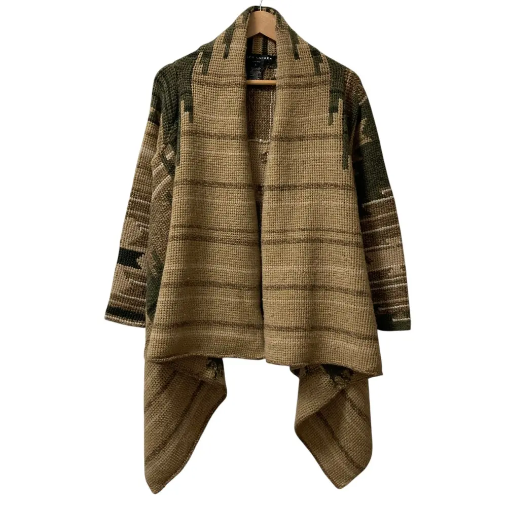 RALPH LAUREN BLACK LABEL ラルフローレン ブラックレーベル カシミヤ ショールカーディガン サイズS ベージュ×ダークグリーン