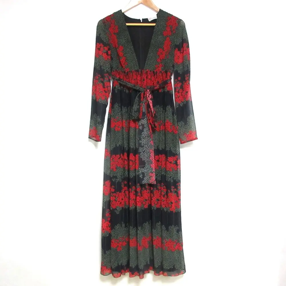 RED VALENTINO レッドヴァレンティノ ボタニカル柄 長袖 プリーツ フローラルマキシワンピース ドレス 38 ブラック×レッドの買取実績【2024年8月買取】