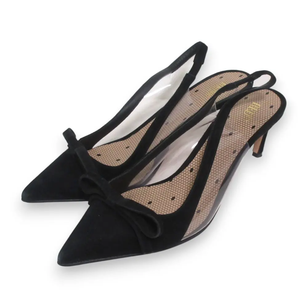RED VALENTINO レッドヴァレンティノ スエード ポインテッドトゥ スリングバックパンプス 36.5 約23.5cm ブラック クリア