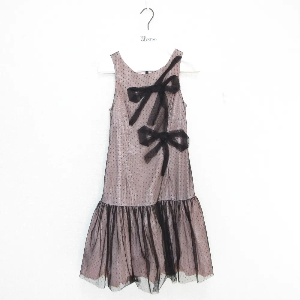 ★RED VALENTINO★ビジュー フリルワンピース ブラック サイズ38 RED VALENTINO レッドヴァレンティノ リボン チュールワンピース
