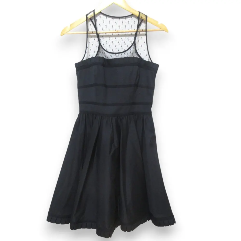 RED VALENTINO レッドヴァレンティノ ストレッチ シアー ラウンドネック ノースリーブ ドレス フレアワンピース 40 ブラック