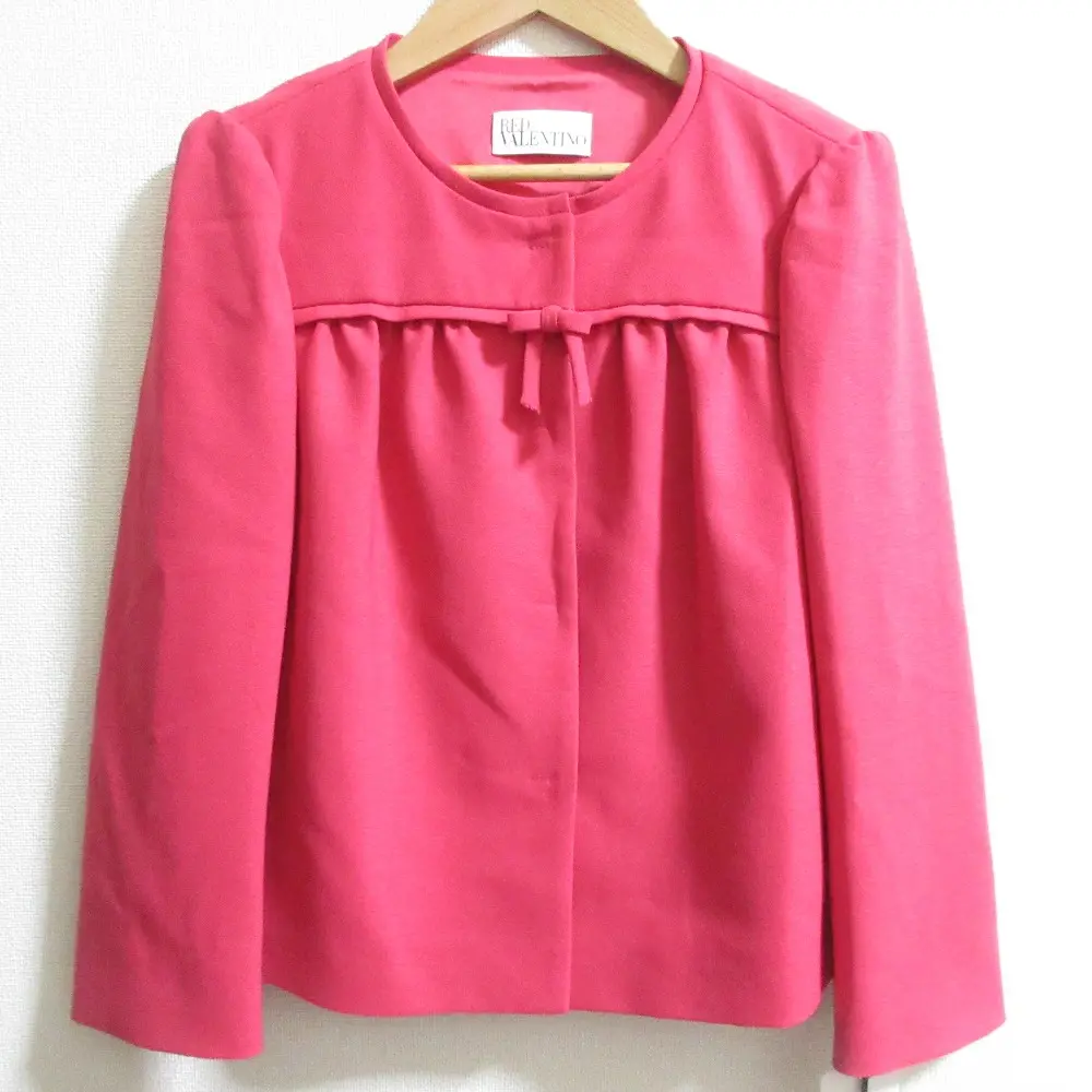 RED VALENTINO レッドヴァレンティノ リボン ストレッチ スナップボタン ノーカラージャケット サイズ38 ピンク