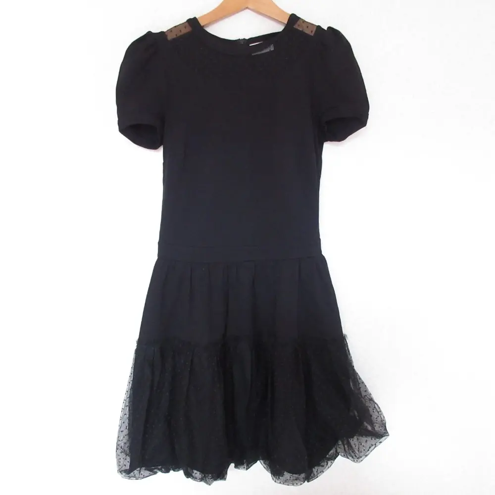 ★RED VALENTINO★ビジュー フリルワンピース ブラック サイズ38 RED VALENTINO レッドヴァレンティノ リボン チュールワンピース