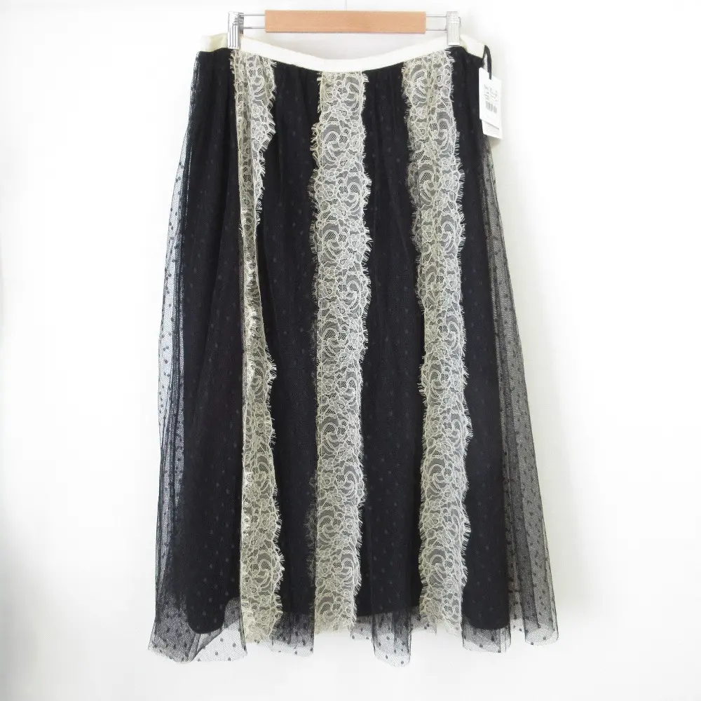 RED VALENTINO レッドヴァレンティノ レース ドットチュールロングフレアスカート 大きいサイズ 48 ブラック