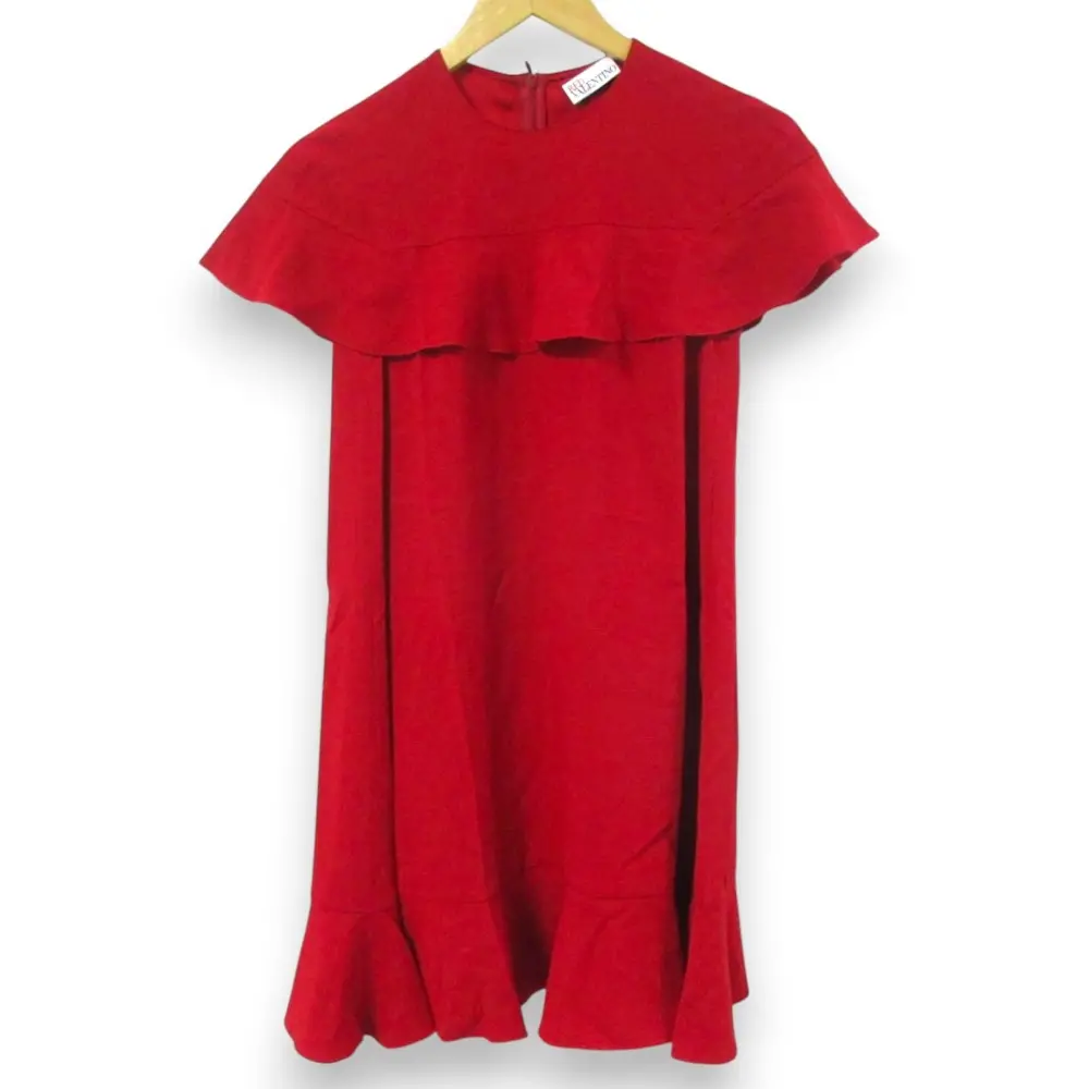 RED VALENTINO レッドヴァレンティノ フリルデザイン ひざ丈ワンピース サイズ36 レッド