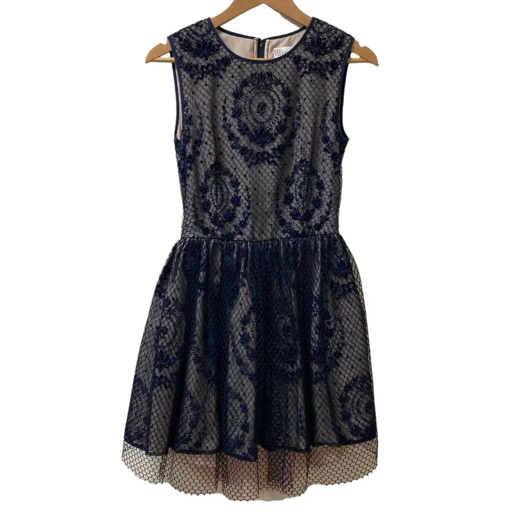 RED VALENTINO レッドヴァレンティノ メッシュシアー ノースリーブドレス ワンピース サイズ40 ネイビー