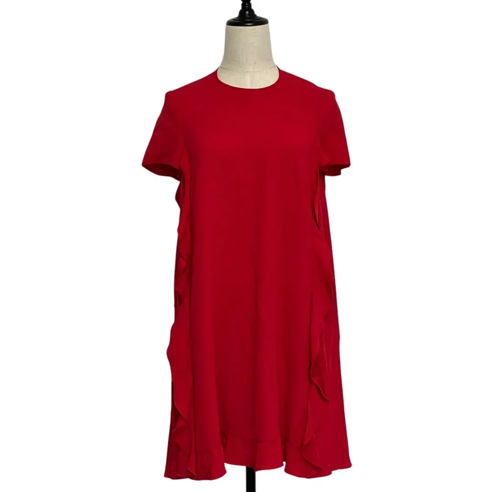 RED VALENTINO レッドヴァレンティノ サイドフリル ショートスリーブ ワンピース 38 レッド