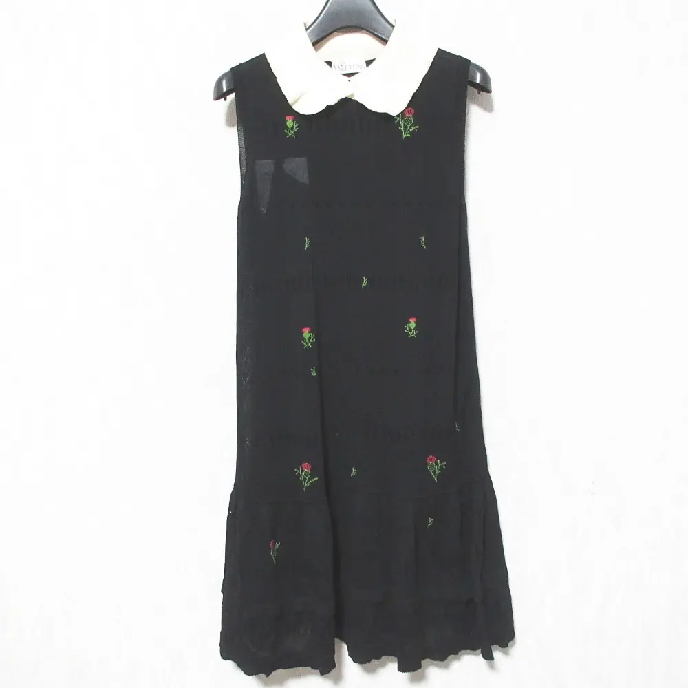 RED VALENTINO レッドヴァレンティノ フラワージャガード ノースリーブワンピース UR3KD00D58Y サイズXS ブラック
