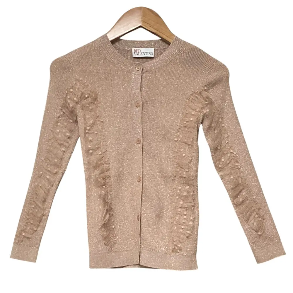 RED VALENTINO レッドヴァレンティノ ドットチュール ニットカーディガン XS ピンクベージュ