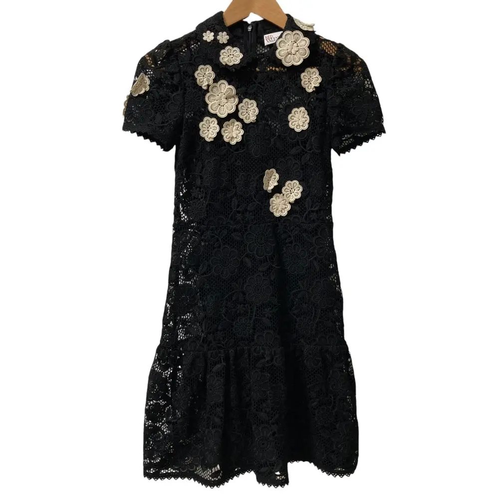 RED VALENTINO レッドヴァレンティノ フラワーレース フレアワンピース サイズ38 ブラック×ベージュ