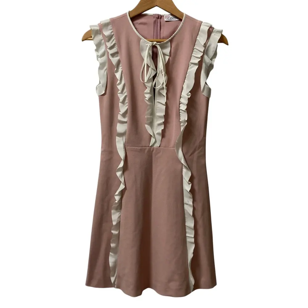 RED VALENTINO レッドヴァレンティノ フリル ノースリーブワンピース サイズ38 ピンク