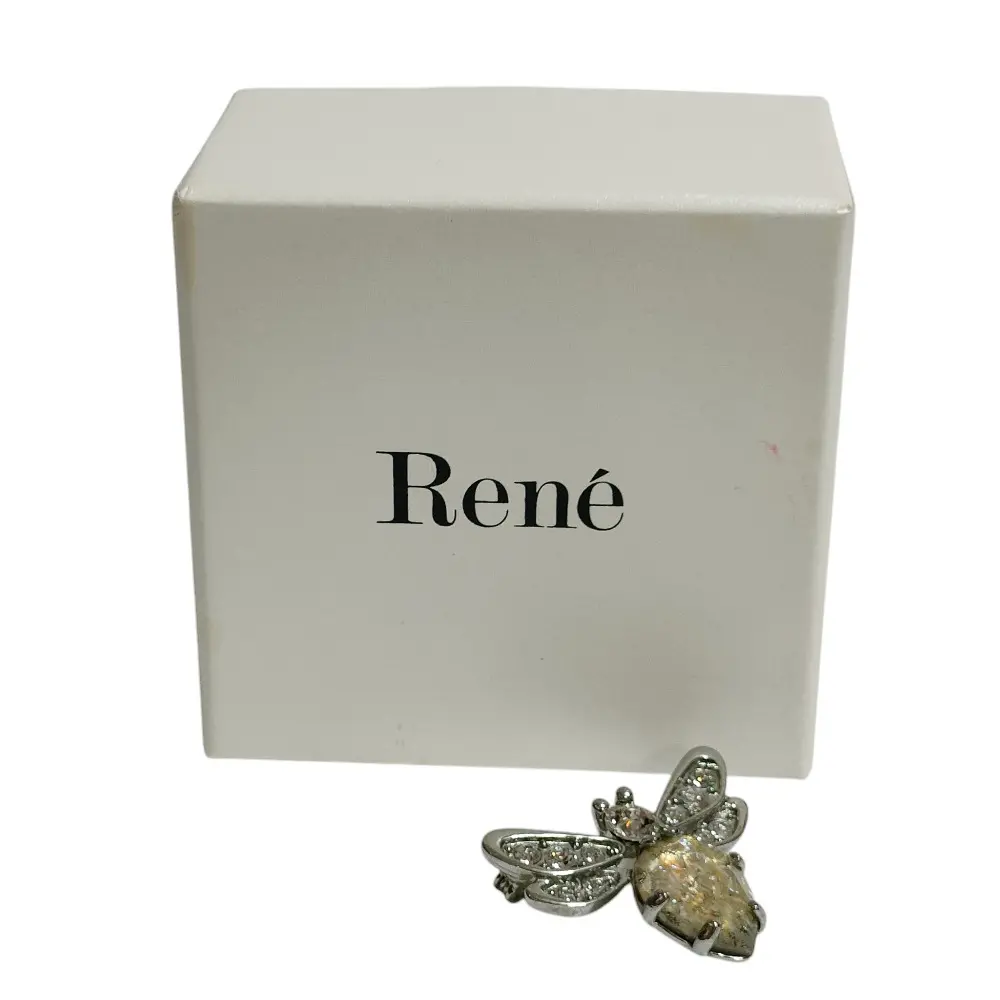Rene ルネ Happy Bee 蜂 ミツバチモチーフ スワロフスキークリスタル ピンブローチ コサージュ 箱付き シルバー