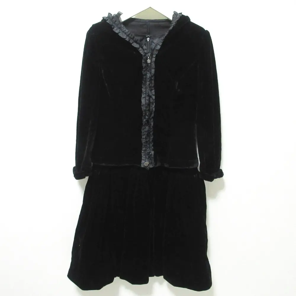 Rene ルネ ベロア アンサンブルリボンワンピース×パーカー ジャケット セットアップ 34 ブラック