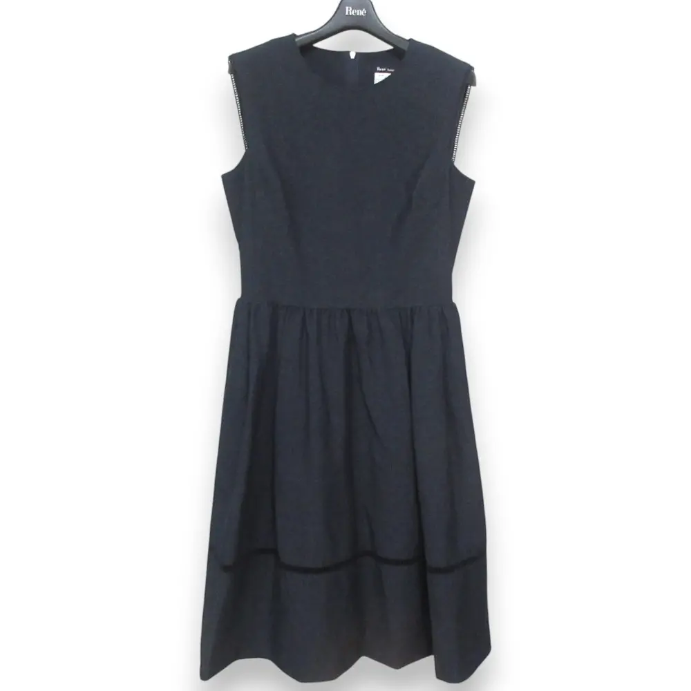 Rene Basic ルネ ベーシック ストレッチ ノースリーブ デニムドレス ミモレ丈 フレアワンピース 34 インディゴブルー
