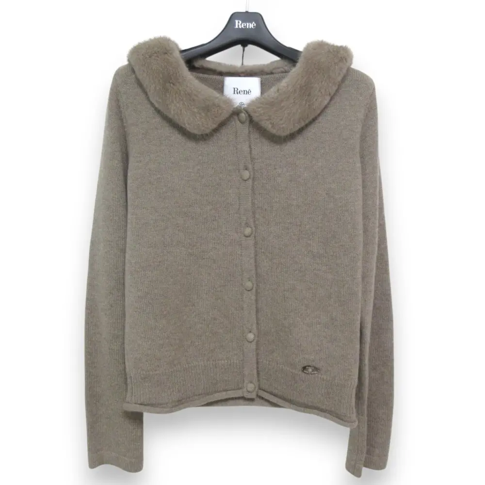 Rene ルネ カシミヤ100％ ミンク コペンハーゲンファーカラー ニットジャケット カーディガン 36 グレージュ