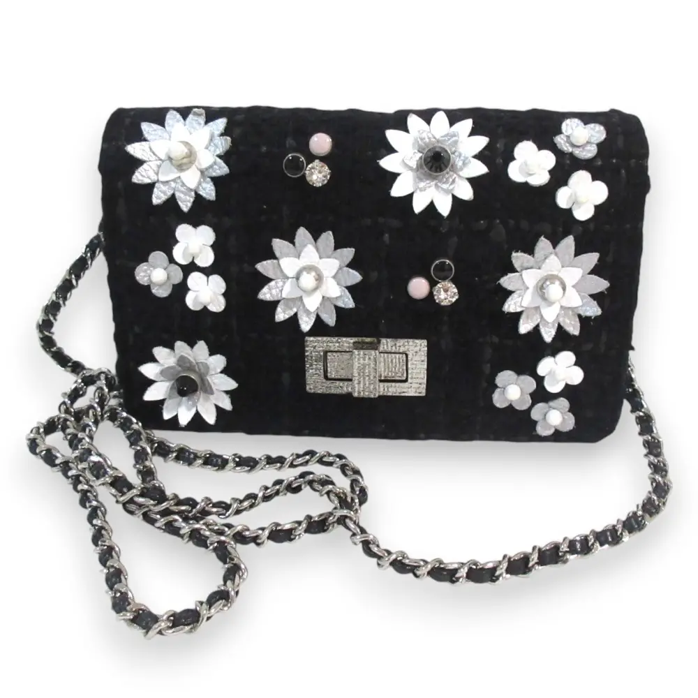 Rene ルネ カペラ ツイード チェーンショルダーウォレット ミニバッグ ハンドバッグ ブラック×ホワイト