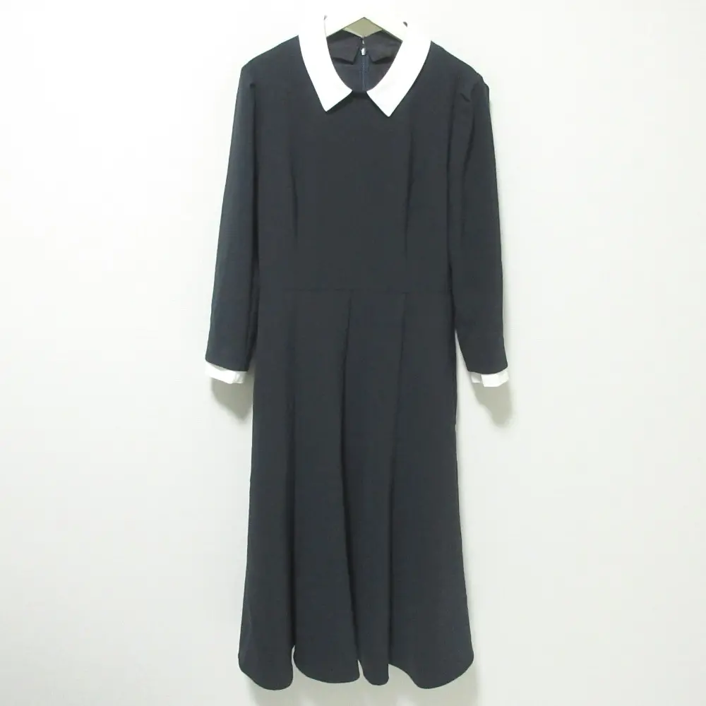 クリーニング済 21SS Rene basic ルネベーシック 襟 カフス2WAY ストレッチ 長袖 ロングワンピース 36 ブラック