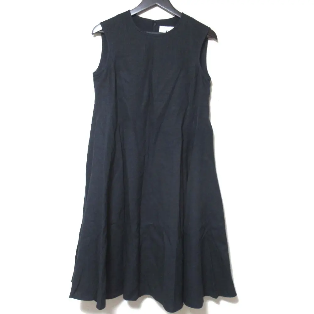 23SS Rene ルネ フェイクパール×エンブロイダリー リネン ノースリーブ フレアワンピース 6326240 36サイズ ネイビー