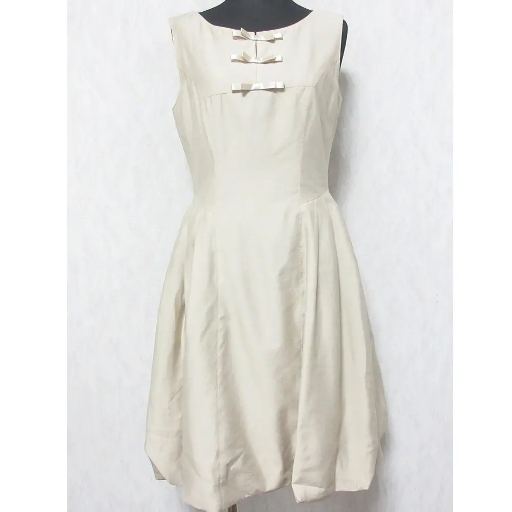 Rene ルネ フロントリボン ノースリーブ ひざ丈 バルーンワンピース ドレス 6226490 34 ベージュ