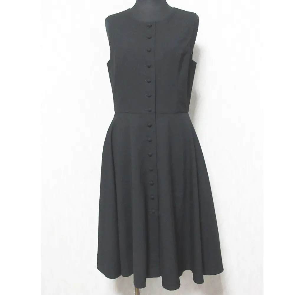 Rene ルネ TISSUE社製生地 ノースリーブ シャツドレス ひざ丈 フレア ワンピース 6136780 34 ブラック