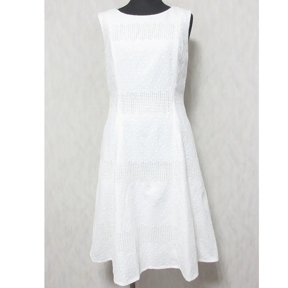 Rene ルネ イタリア製生地使用 ノースリーブ ひざ丈 フレア コットンレースワンピース ドレス 6726910 36 ホワイト