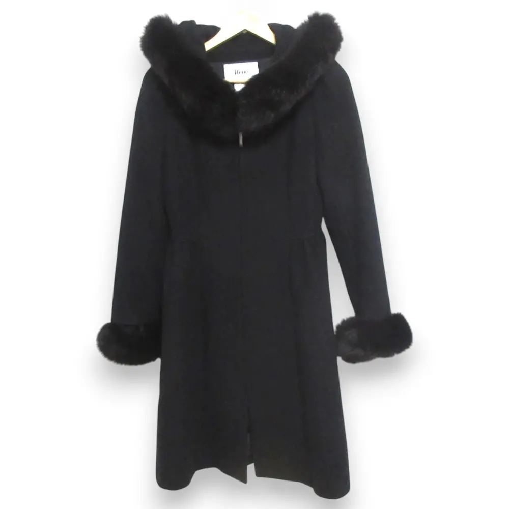 Rene ルネ ウール×アンゴラ フォックスファー フード付き ジップアップ プリンセスコート 6438190 サイズ36 ブラック
