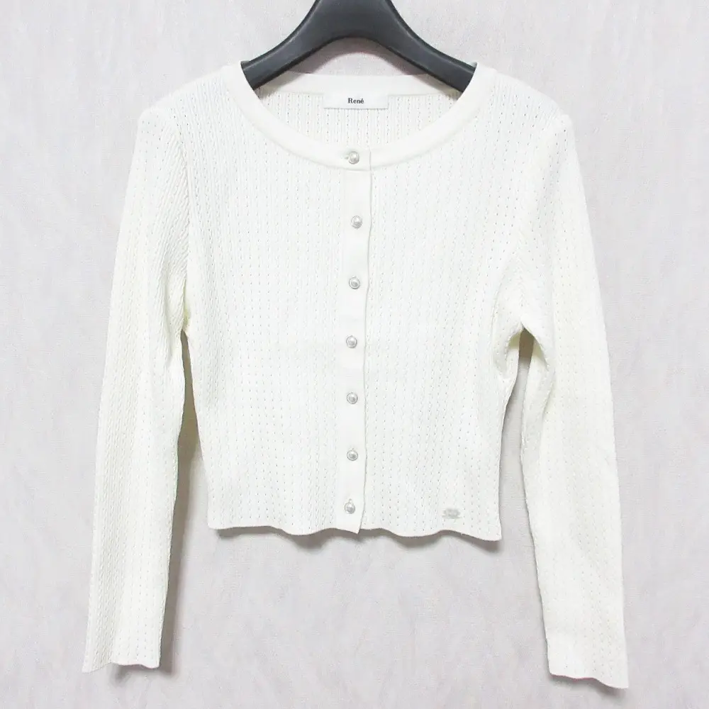 Rene ルネ パールボタン リブニットカーディガン 6932260 36 ホワイト