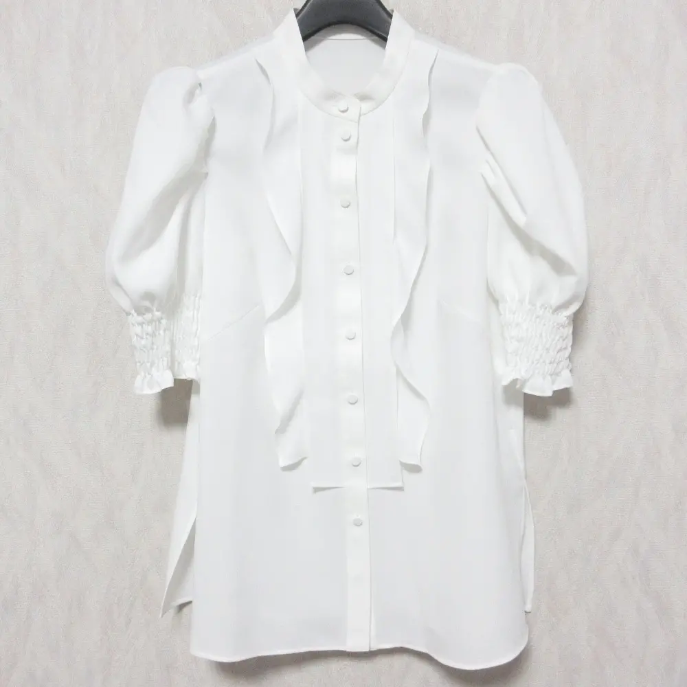 Rene ルネ パフスリーブ 半袖 フリルブラウス シャツ 6111220A 34 ホワイト