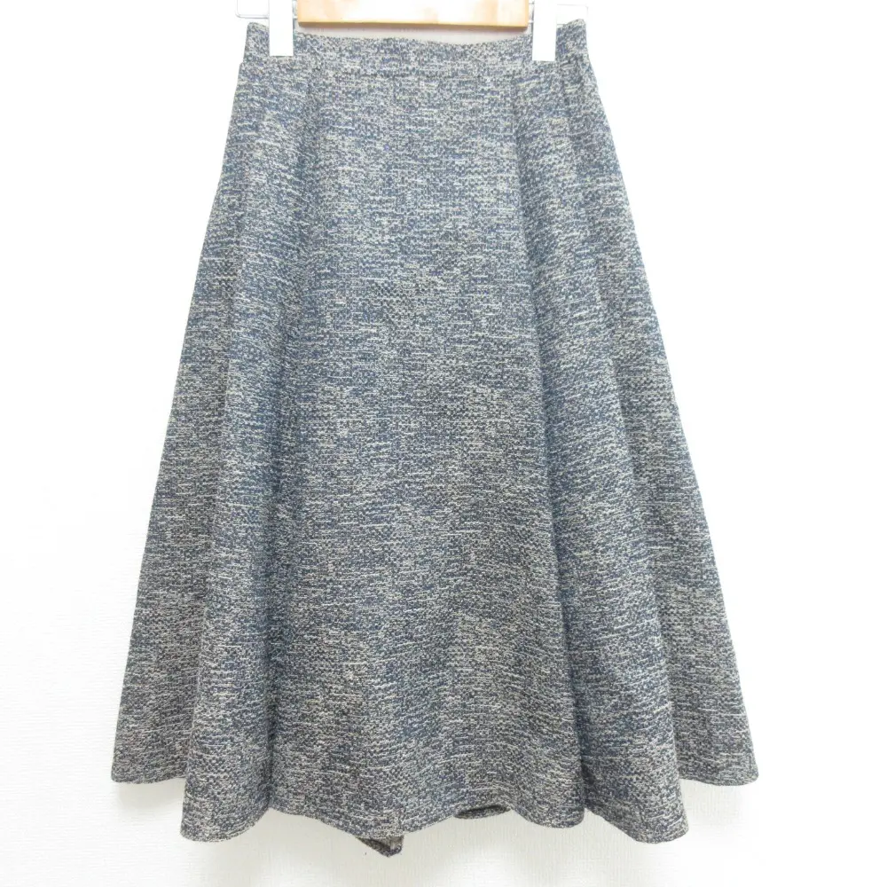 21AW Rene ルネ TISSU社製 イタリア生地 ミディ丈 ミモレ丈 タックフレア ツイードスカート 6134030 サイズ36 ネイビー系
