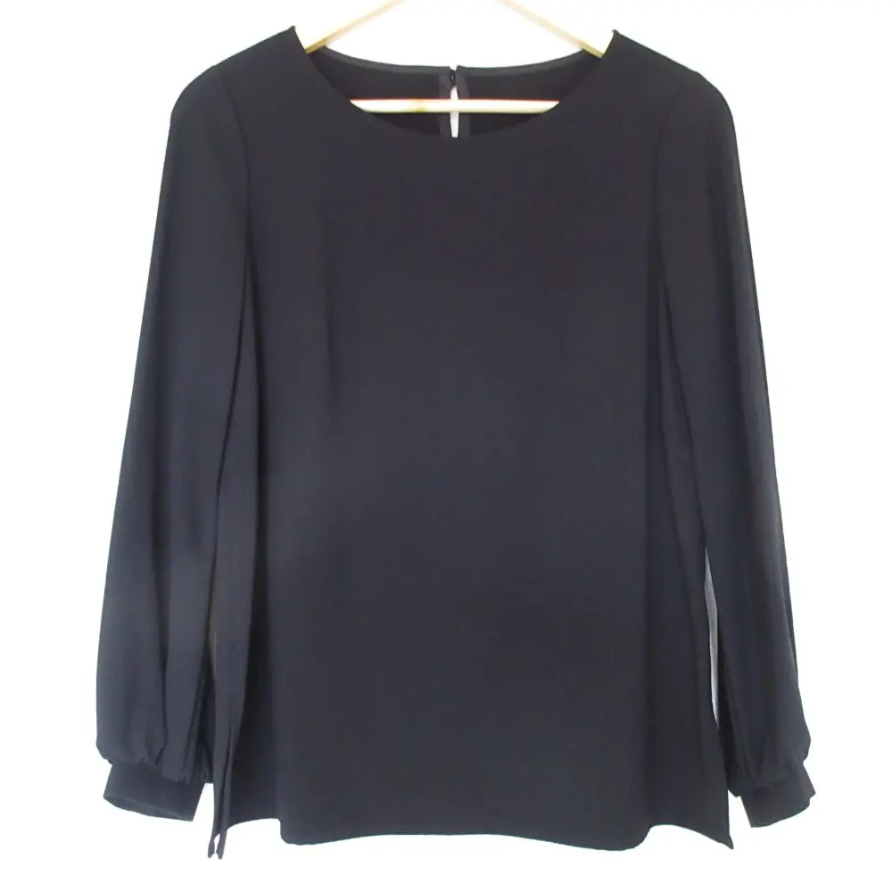 Rene ルネ パールカフス ロングスリーブ プルオーバー ブラウス 34 ブラック