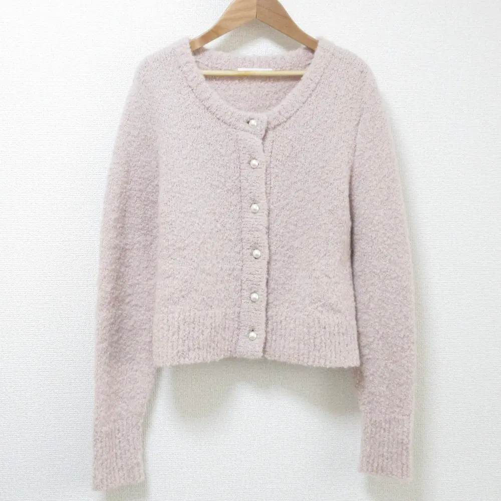 Rene ルネ アルパカブレンド ロングスリーブ クルーネック パールボタン ニットカーディガン ボレロ 36 ピンク