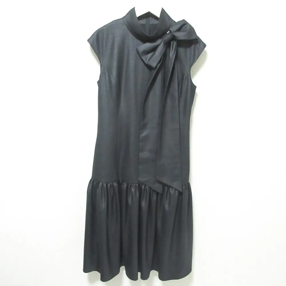 24AW Rene ルネ リボン付き フレンチスリーブ ハイネック ドレス ワンピース 36 ブラック