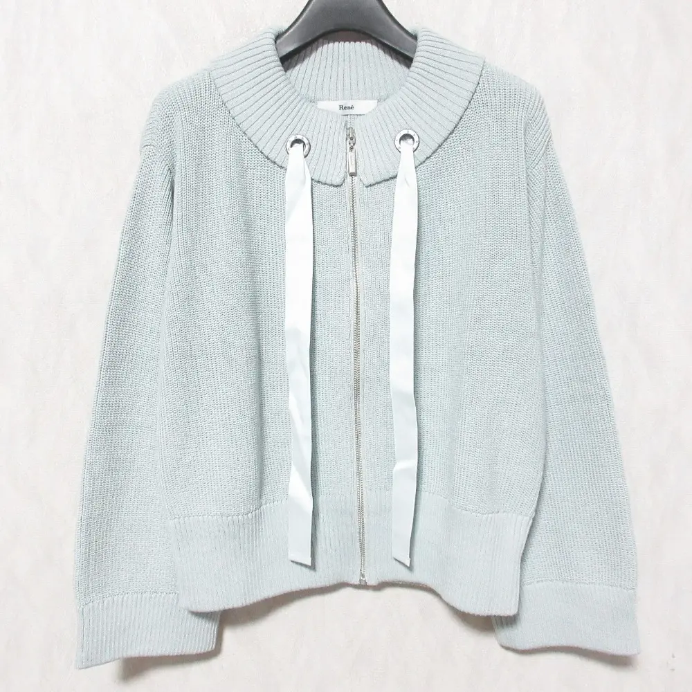 Rene ルネ テープリボン ジップ カーディガン ニットジャケット 6912300 34 ブルー系