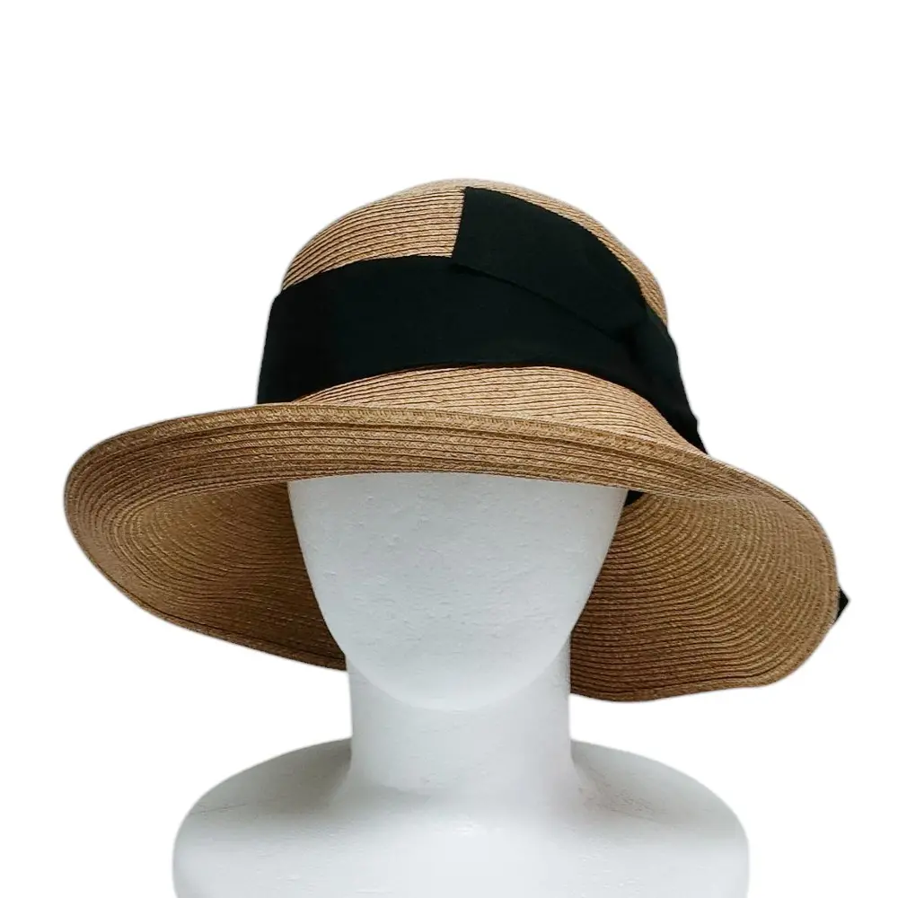 Rene ルネ グログランリボン ワイドブリム ペーパーハット 帽子 ブラウン  