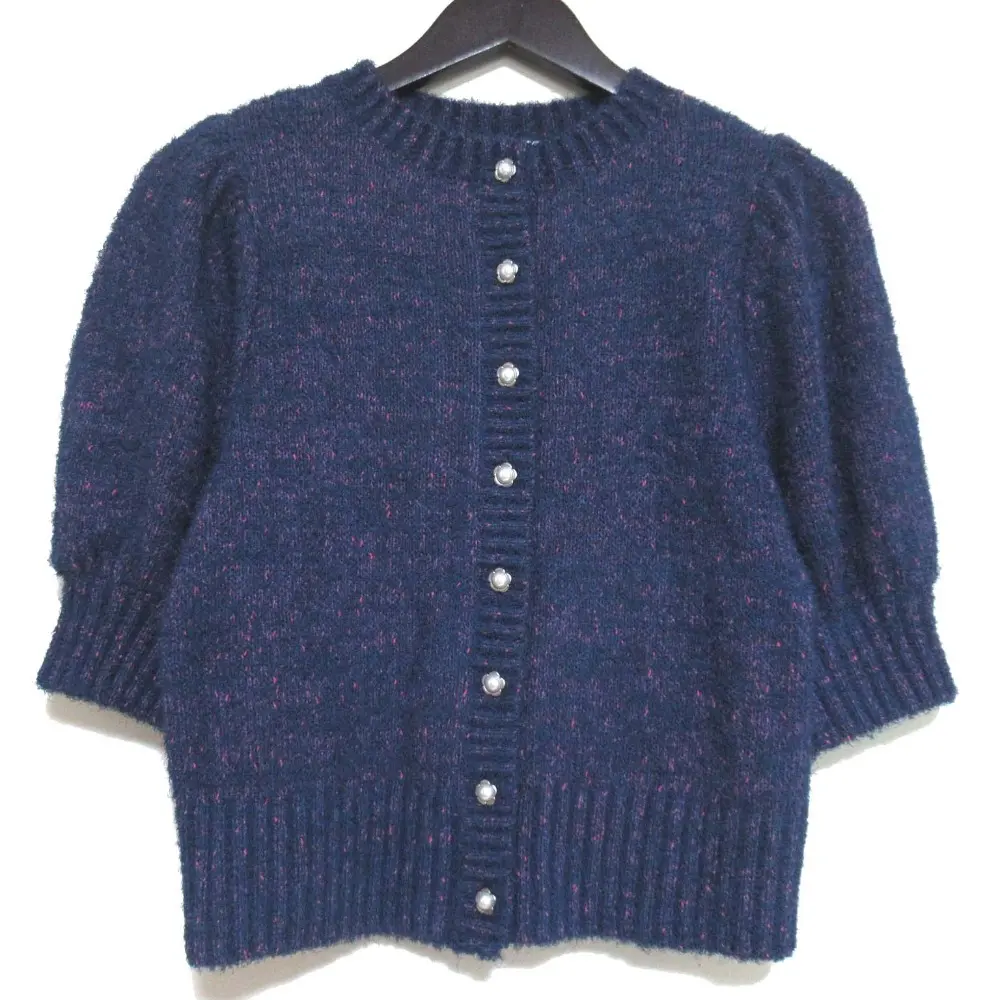 24SS Rene ルネ フラワーボタン ハーフスリーブ ニットカーディガン 36サイズ ネイビー
