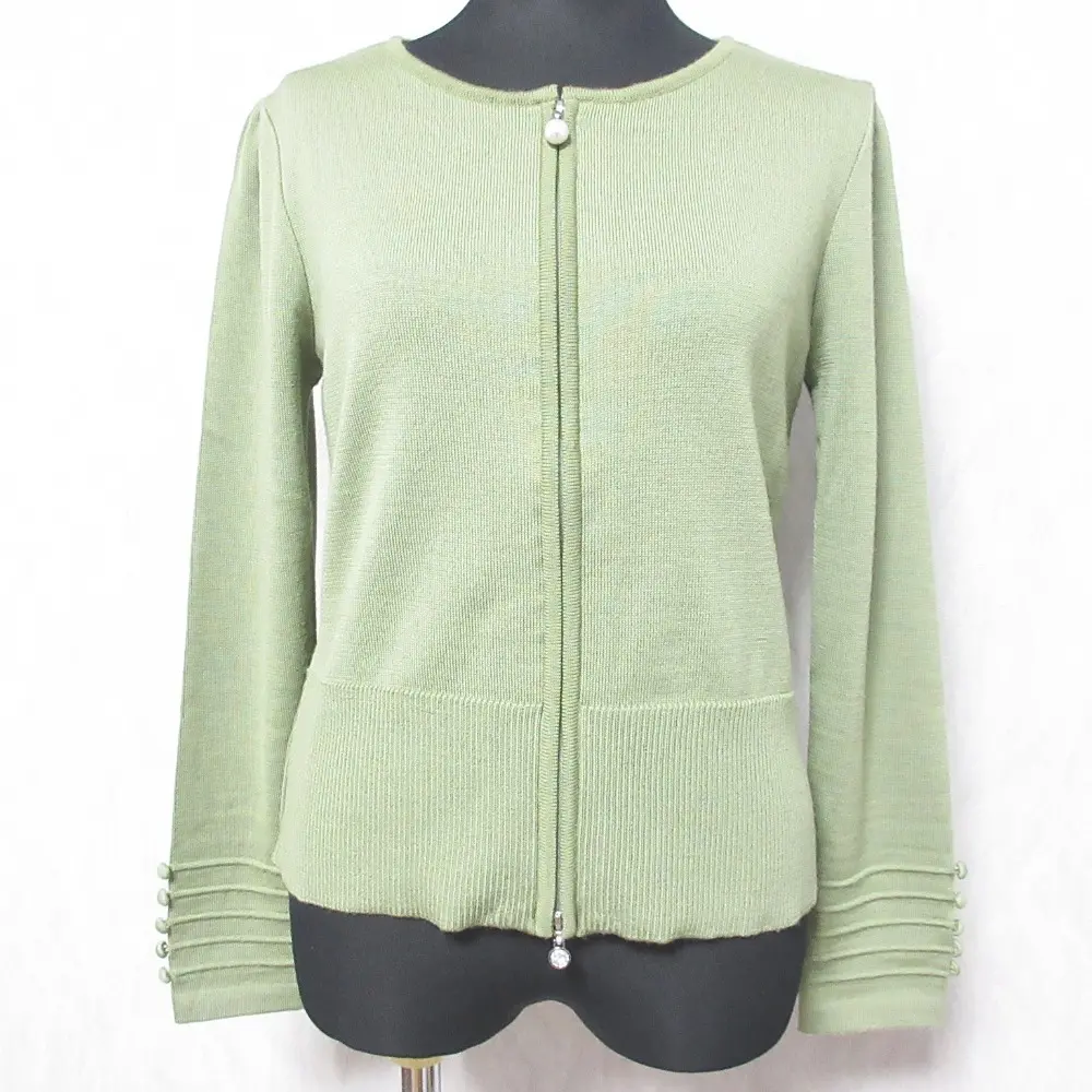 Rene ルネ パールダブルジップ クルーネック カーディガン ニットジャケット 6842140 36 グリーン
