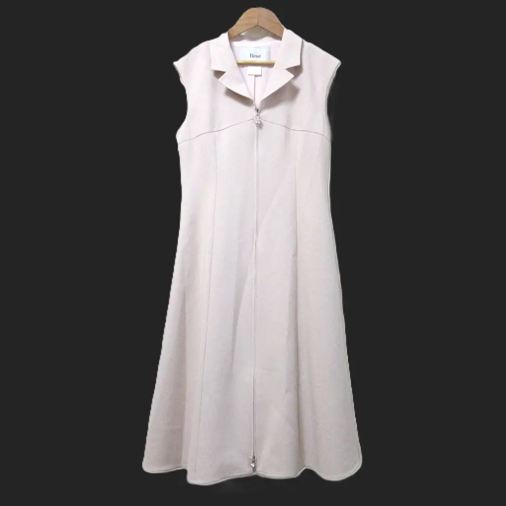 25SS Rene ルネ フロントビジュージップ 2WAYストレッチ ノースリーブ ミモレ丈 フレアワンピース ジレ 36 ピンク