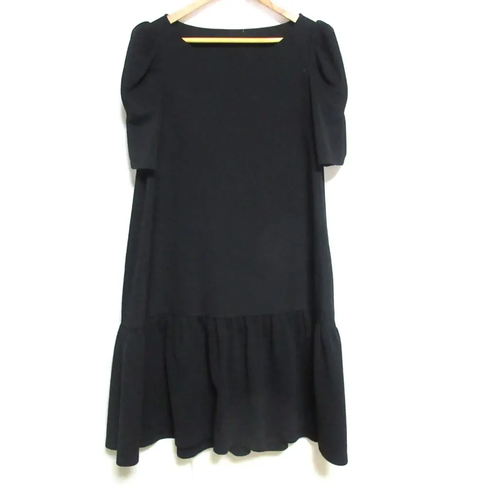 Rene basic ルネベーシック ギャザースリーブ 半袖 フレア ドレス ひざ丈 ワンピース 38 ブラック