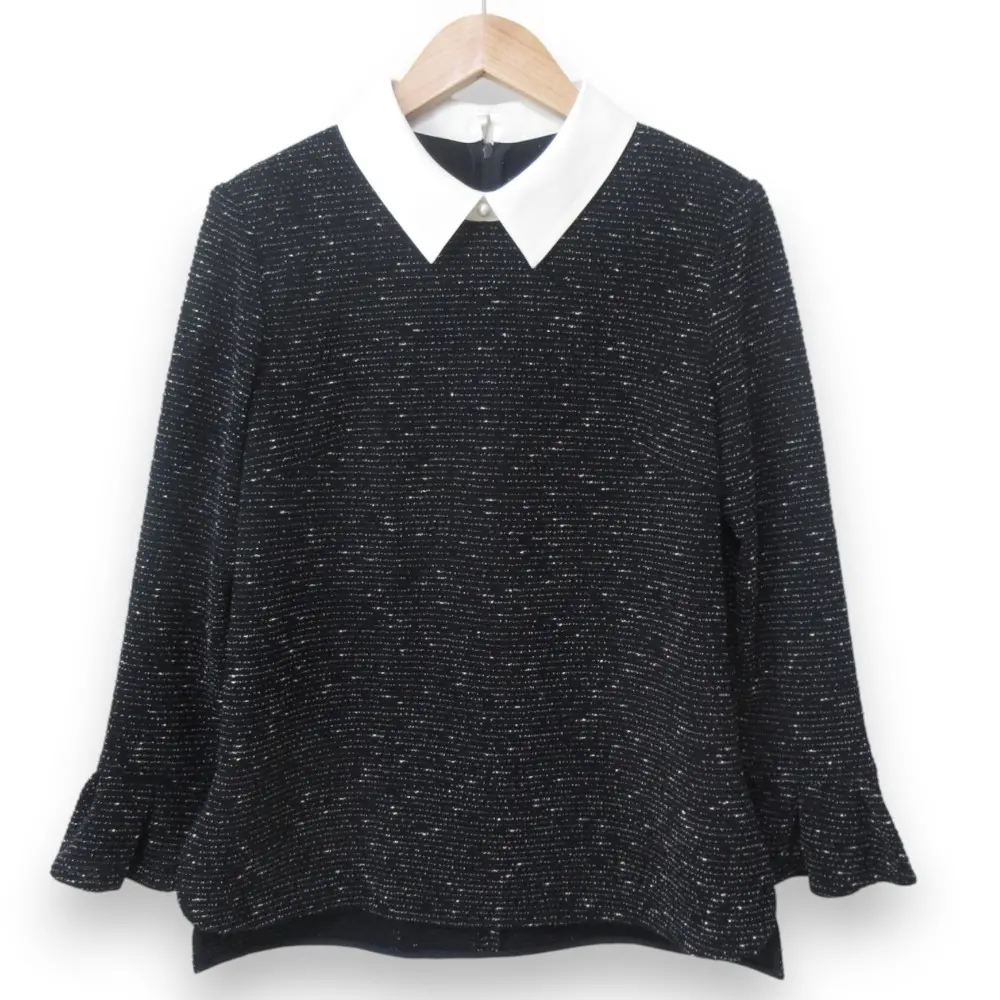 25SS Rene ルネ ストレッチ ツイード ニット ブラウス サイズ36 ネイビー ホワイト