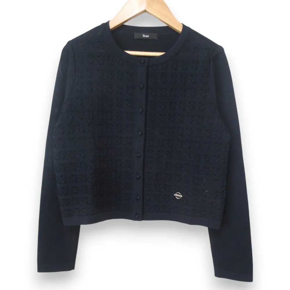 25SS Rene ルネ クルーネック ニット カーディガン サイズ36 ネイビー