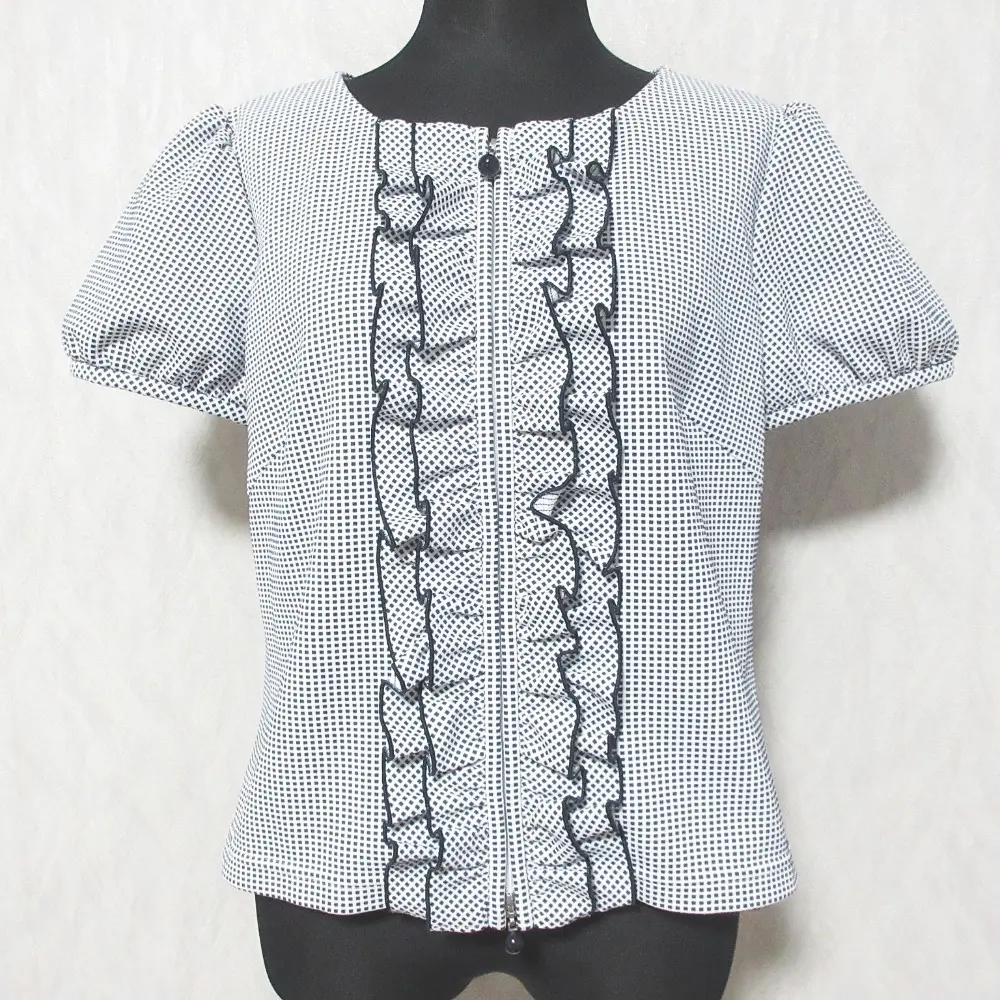 Rene ルネ フリル ジップアップ カットソー 6627020 38 ブラック ホワイト