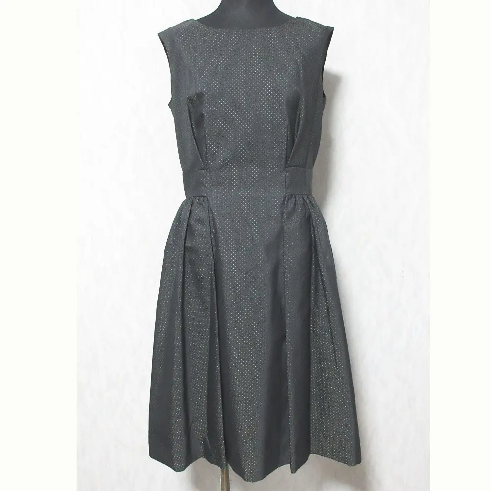 Rene ルネ ドット刺繡 ノースリーブ ひざ丈 フレアワンピース 34 ダークグレー