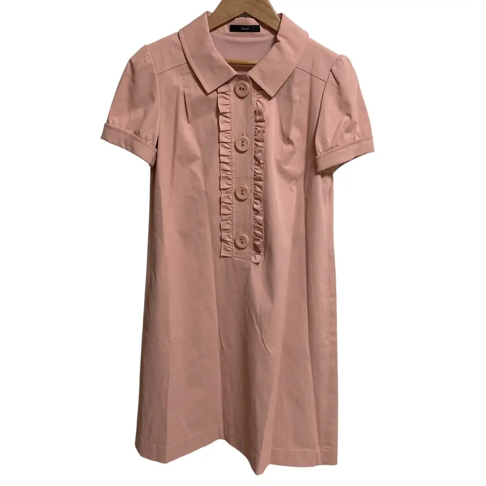 Rene ルネ 半袖 ひざ丈 フリル シャツワンピース サイズ36 ピンク